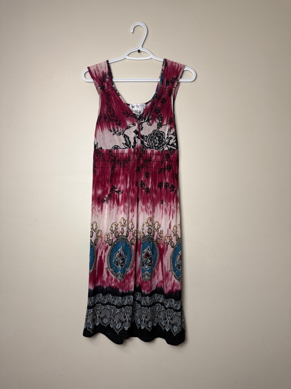 Papillon Blanc Pink & Teal Boho Midi Dress - Picture 2 of 7